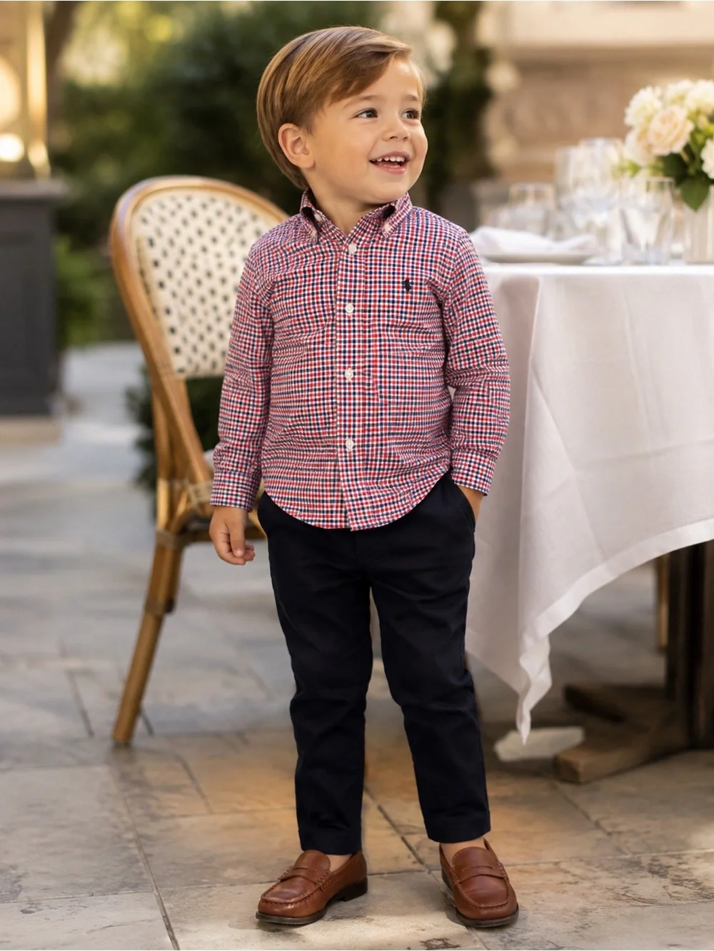 Ralph Lauren Red & Navy Check Button-Down Shirt - Kids